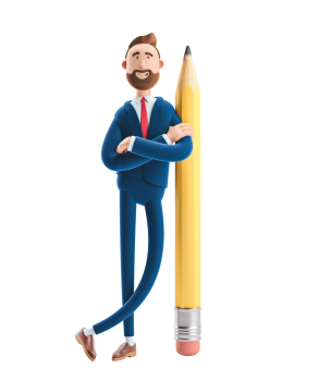 3D Illustration. Businessman Billy with a Big Pencil. - Editada (1)